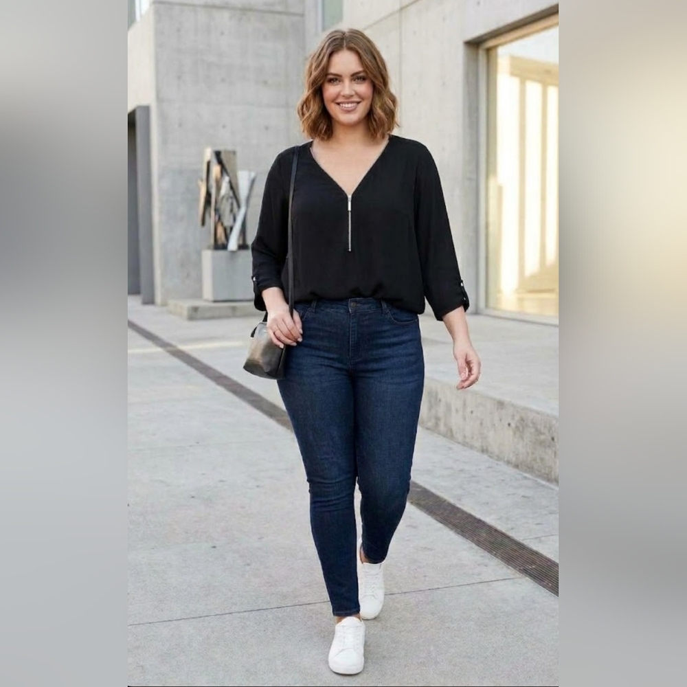 ✨️Love Scarlett Black V-Neck Zip Front Tunic Blouse | Size 1X ✨🖤